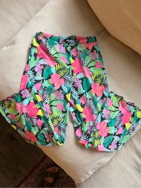 Art Class Girls Tropical Wide Leg Sheer Coverup Pants w/Lettuce Ruffle Trim